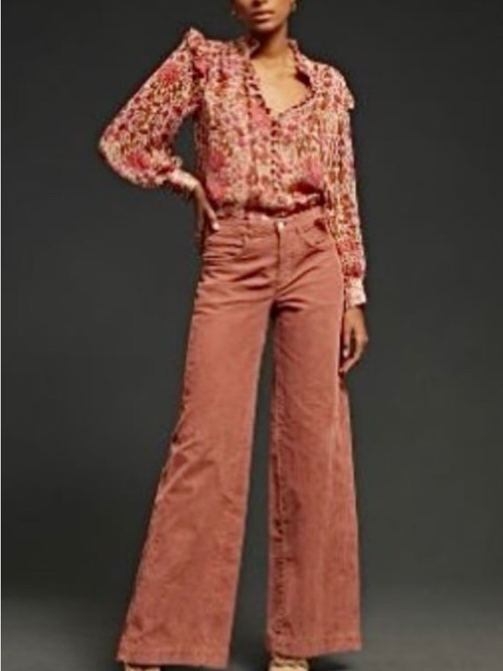 Anthropologie High-Rise Wide-Leg Corduroy Pants in Dusty Rose